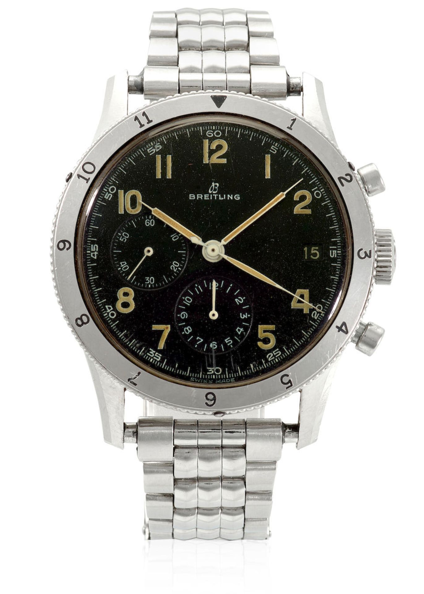 BREITLING. A STAINLESS STEEL MANUAL WIND CHRONOGRAPH BRACELET WATCH Co-Pilot, Ref: 765 AVI, c. 1...