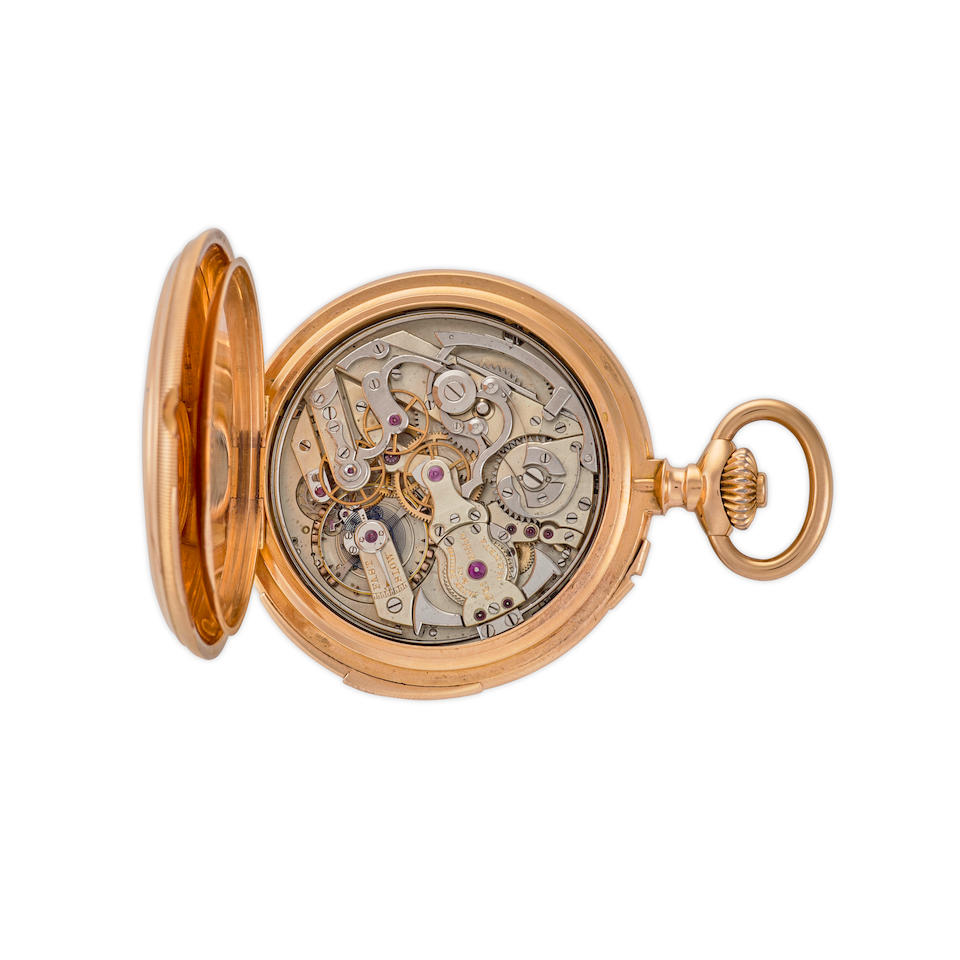 PATEK PHILIPPE & CO., GENEVA. A FINE 18K GOLD OPENFACE FIVE MINUTE REPEATING CHRONOGRAPHc. 1883 - Image 4 of 4