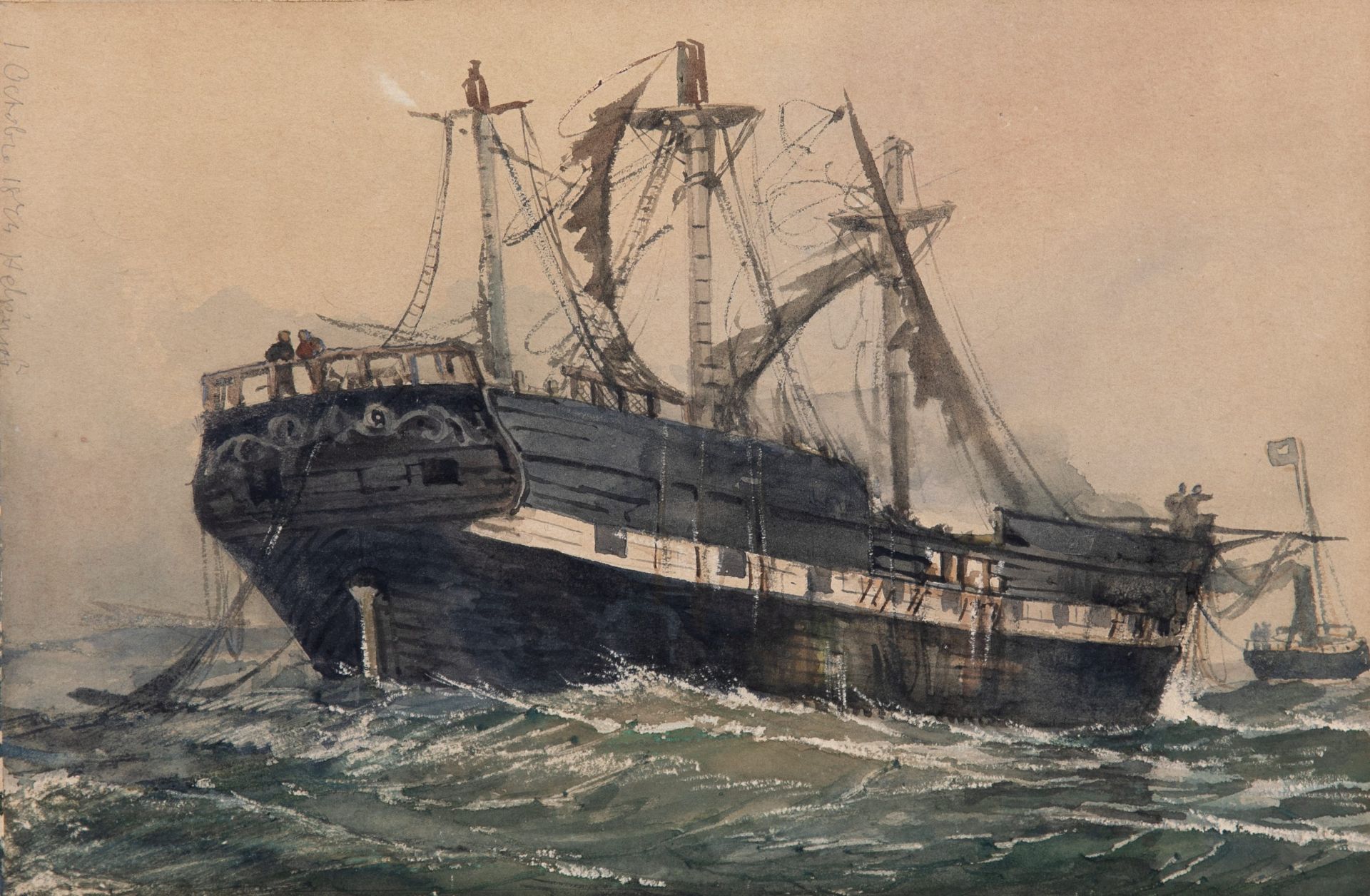 JEAN ALTAMOURA (1852-1878) Nave disalberata trainata da rimorchiatore