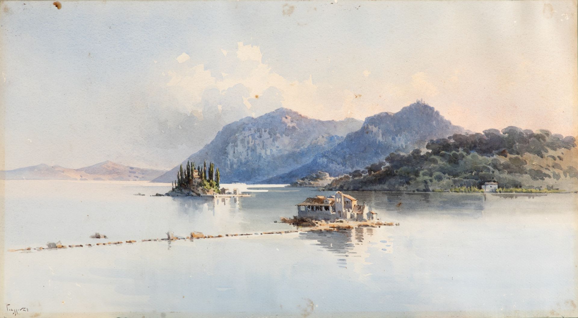 ANGELOS GIALLINA (1857-1939) Vue de Pontikonisi, Corfu