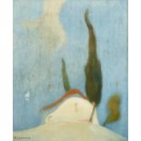 MICHALIS ECONOMOU (1888-1933) Chapelle avec des cypr&#232;s (Peint c. 1927.signed 'M.Economou' l...