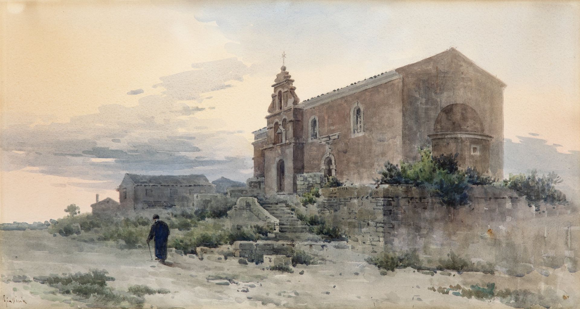 ANGELOS GIALLINA (1857-1939) Eglise &#224; Corfu