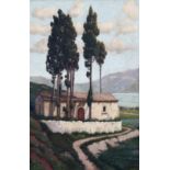 VASSILIOS ITHAKISIOS (1877-1977) Paysage avec &#233;glise et cypr&#232;s