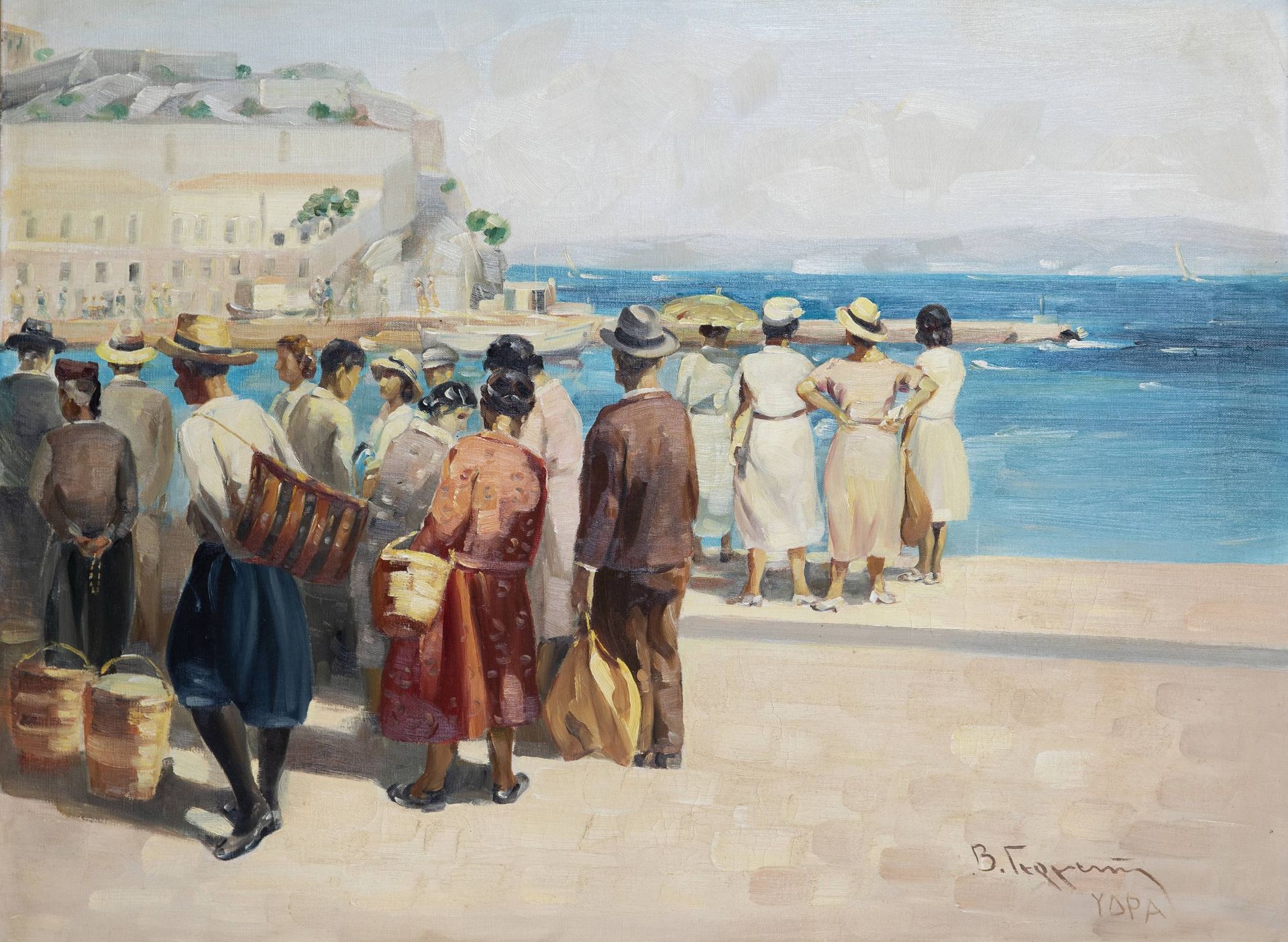 VASSILIS GERMENIS (1896-1966) Sur le port d'Hydra (signed in greek lower right oil on canvas)