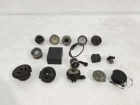 A selection of speedometers and electric horns ((Qty))