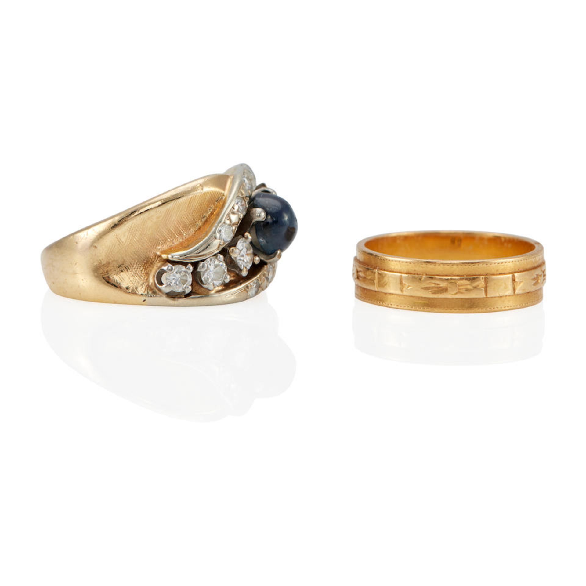 TWO GOLD, BICOLOR GOLD, DIAMOND, AND SAPPHIRE RINGS - Image 3 of 3