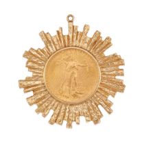 A LARGE 14K GOLD AND 22K GOLD COIN PENDANT