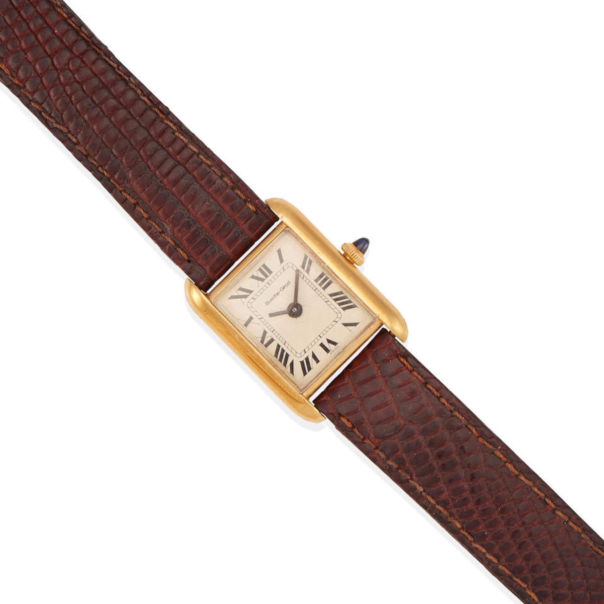BUECHE-GIROD: AN 18K GOLD AND LEATHER WRISTWATCH