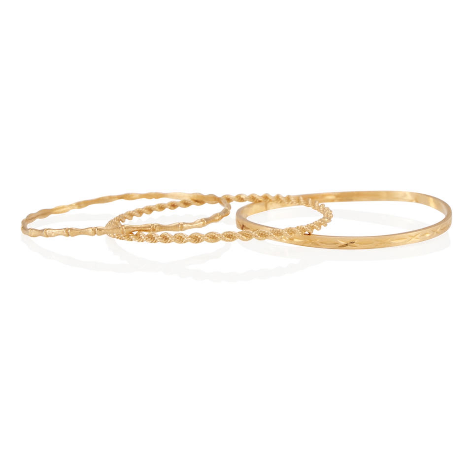 THREE 14K GOLD BANGLE BRACELETS - Image 2 of 2