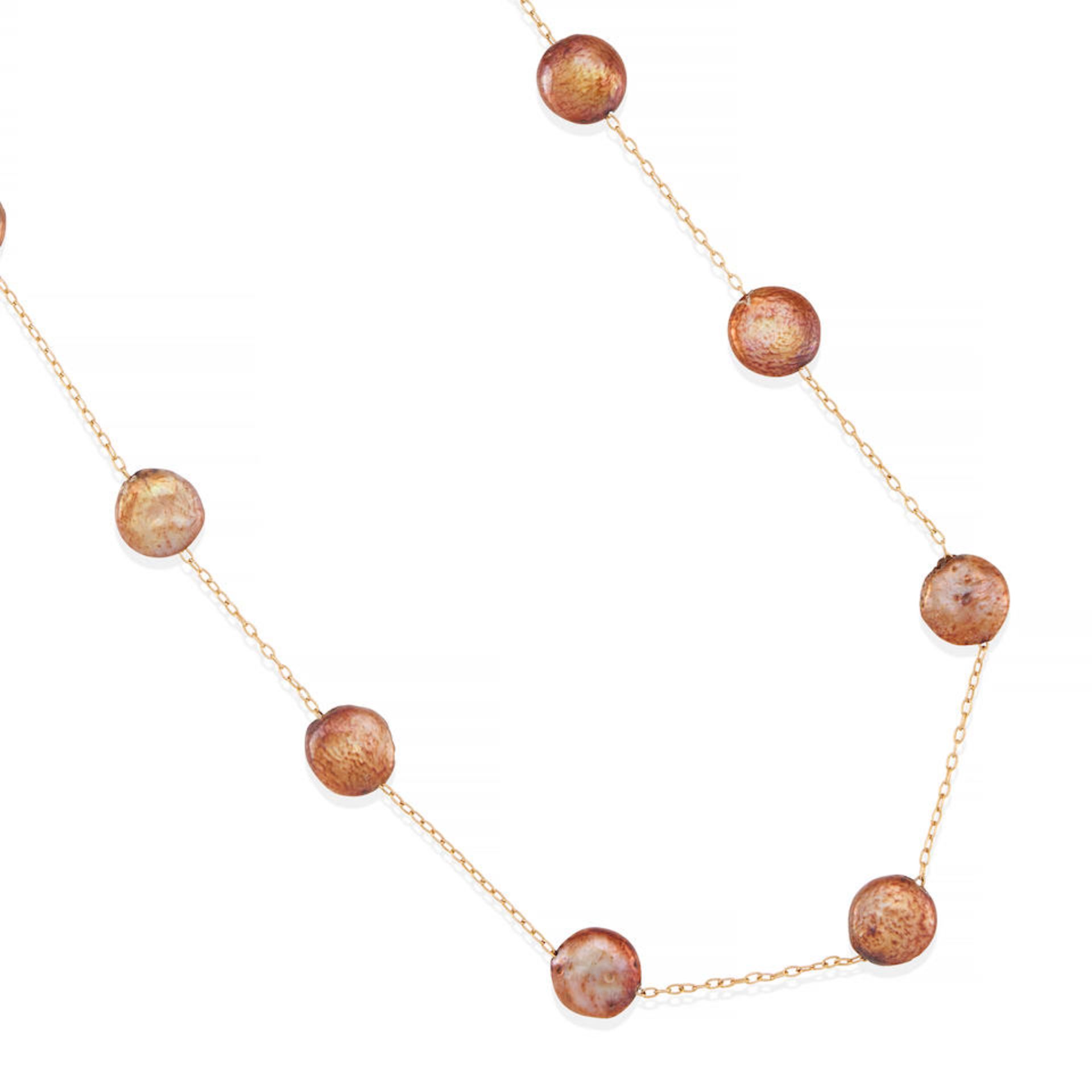 A 14K GOLD AND BROWN CULTURED PEARL NECKLACE - Image 2 of 2