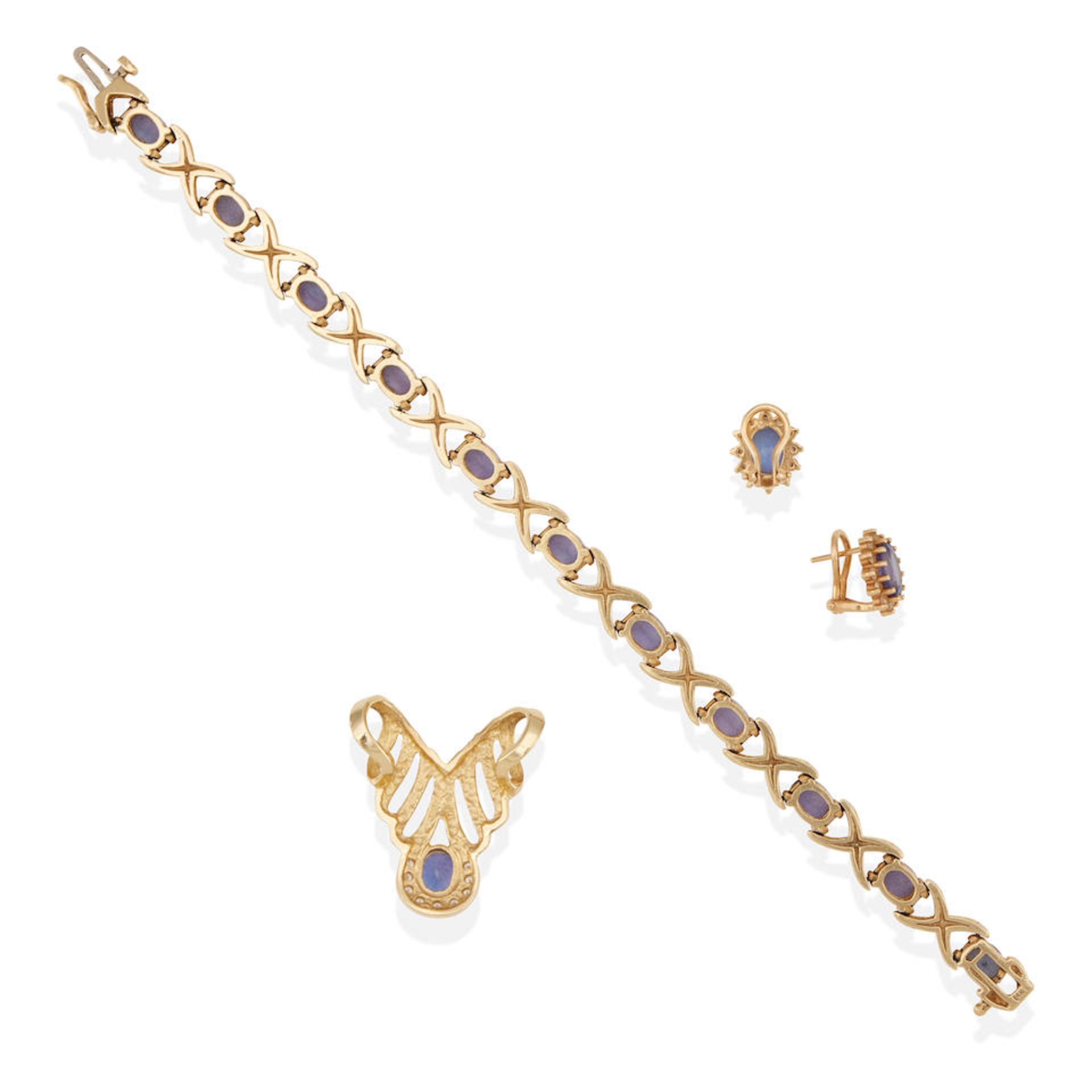 A GROUP OF 14K GOLD, TANZANITE AND DIAMOND JEWELRY - Image 2 of 2