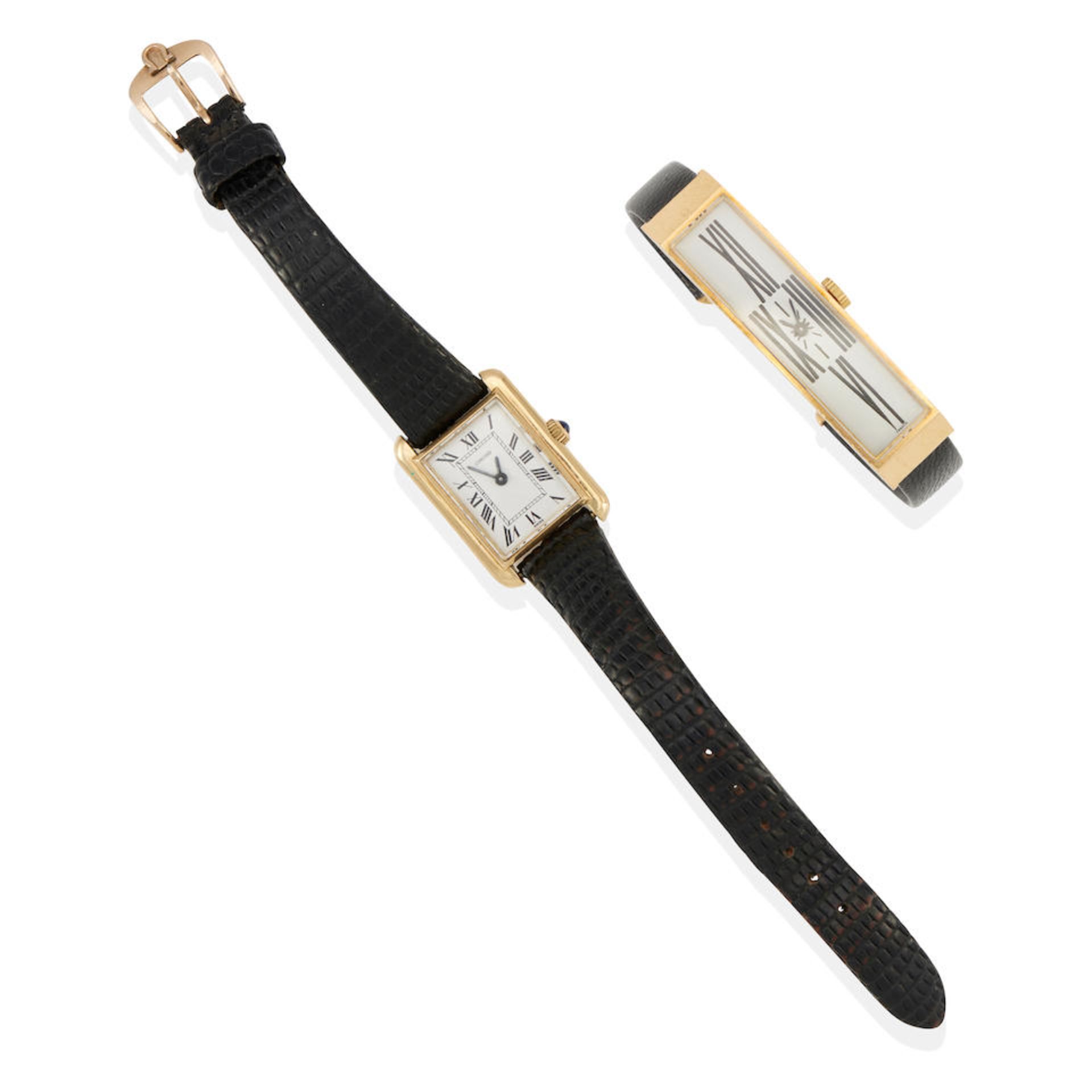 TWO GOLD AND LEATHER WRISTWATCHES