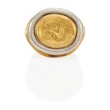 A 22K GOLD AND SILVER SIGNET RING