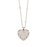 A PLATINUM AND DIAMOND HEART PENDANT NECKLACE