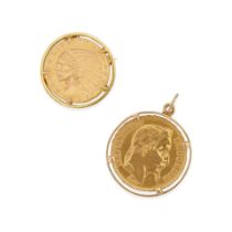 A 14K GOLD AND 22K GOLD COIN PENDANT AND PENDANT-BROOCH