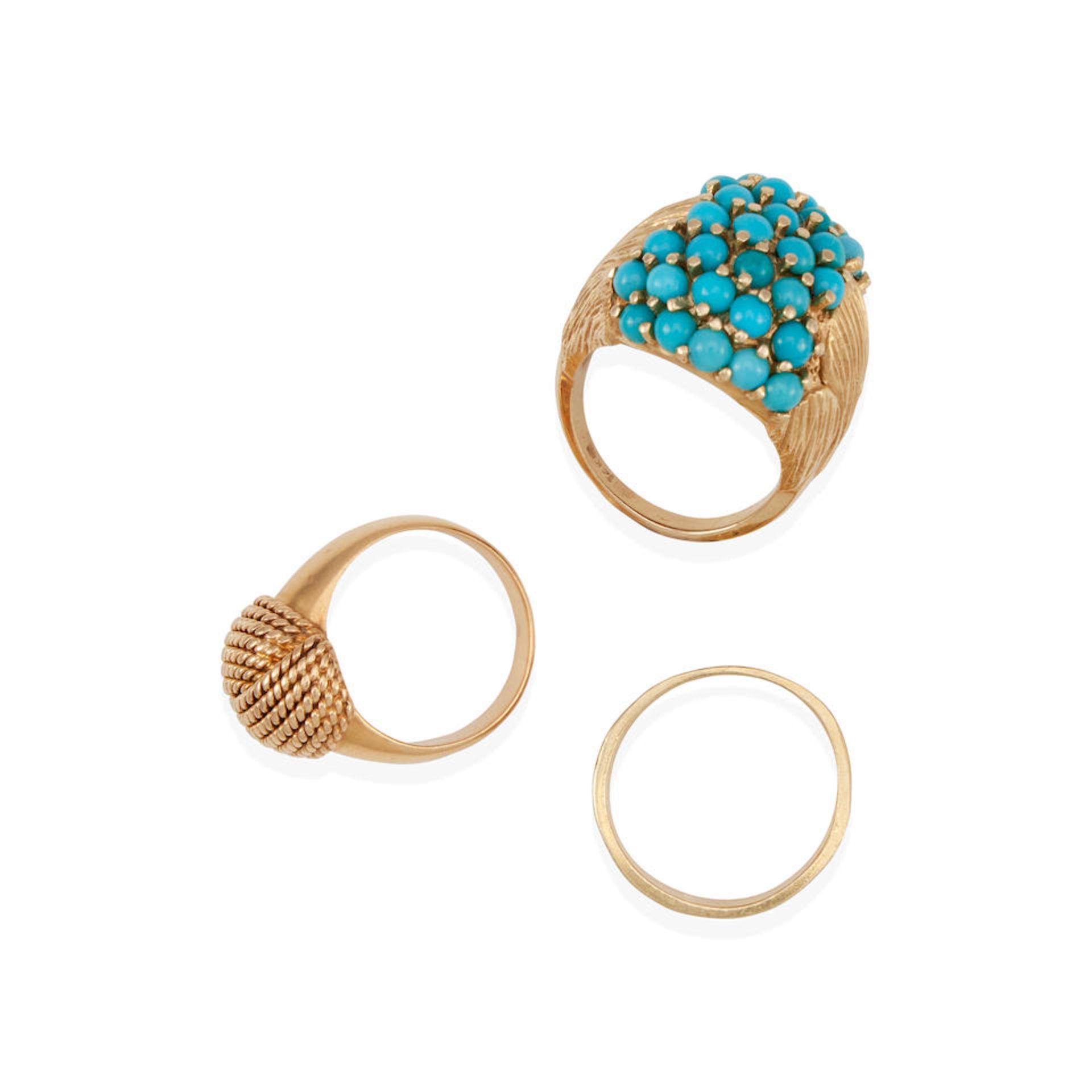 THREE GOLD AND TURQUOISE RINGS - Image 2 of 2