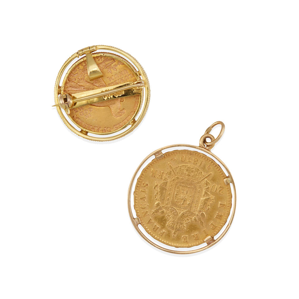 A 14K GOLD AND 22K GOLD COIN PENDANT AND PENDANT-BROOCH - Image 2 of 2