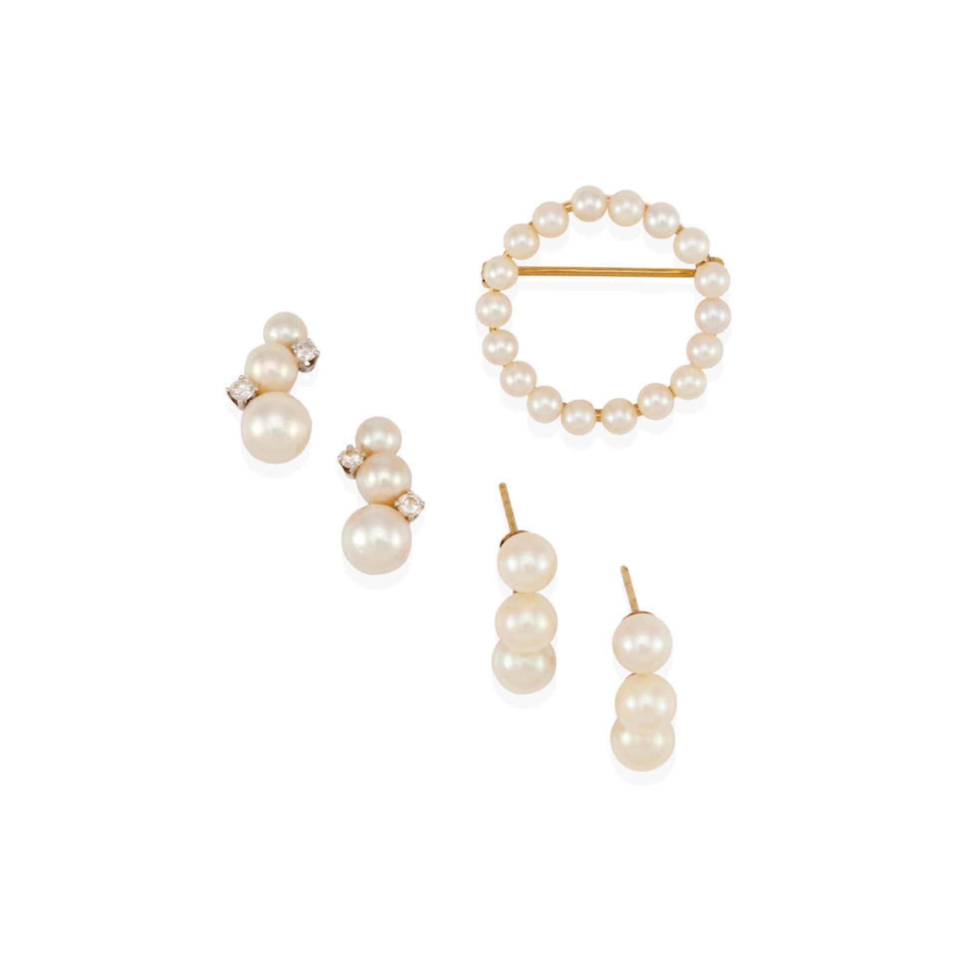 A GROUP OF 14K BI-COLOR GOLD, CULTURED PEARL AND DIAMOND JEWELRY