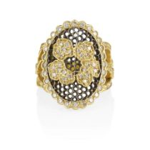 AN 18K GOLD, BLACK RHODIUM AND DIAMOND RING