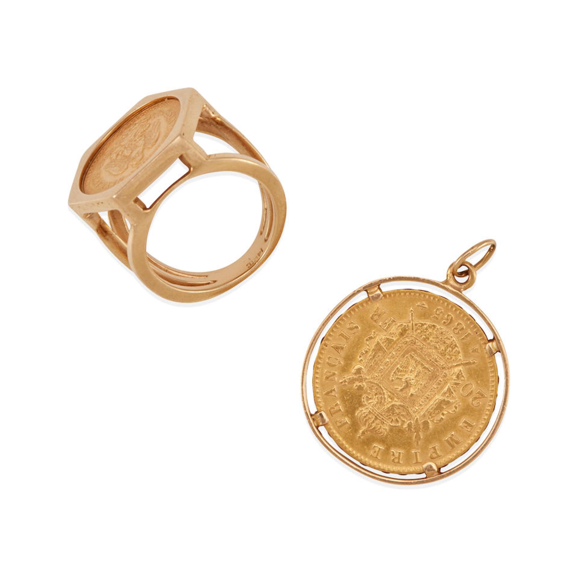 A GOLD AND GOLD COIN RING AND PENDANT - Image 2 of 2