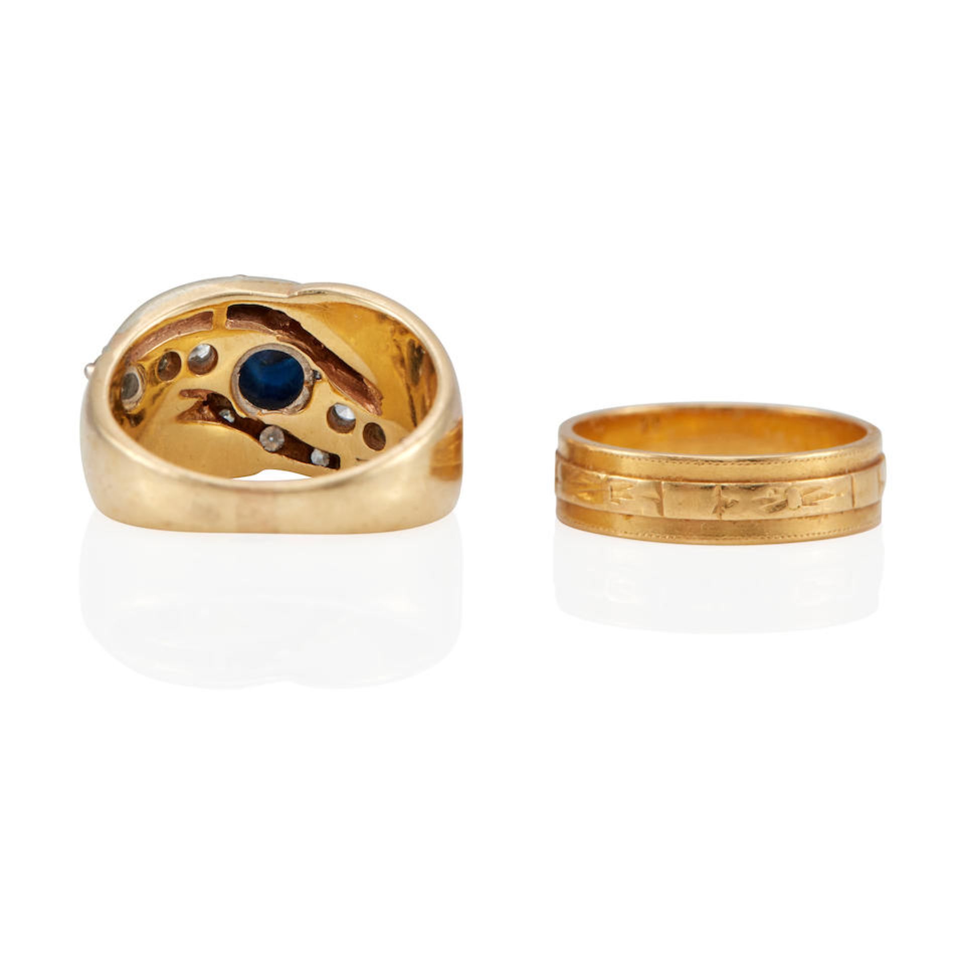 TWO GOLD, BICOLOR GOLD, DIAMOND, AND SAPPHIRE RINGS - Image 2 of 3