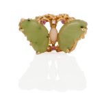 A 14K GOLD AND GEM-SET BUTTERFLY RING