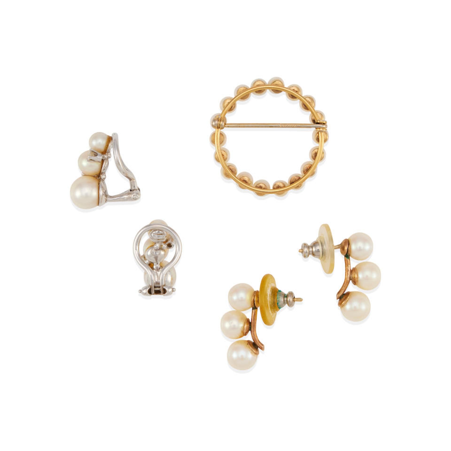 A GROUP OF 14K BI-COLOR GOLD, CULTURED PEARL AND DIAMOND JEWELRY - Image 2 of 2