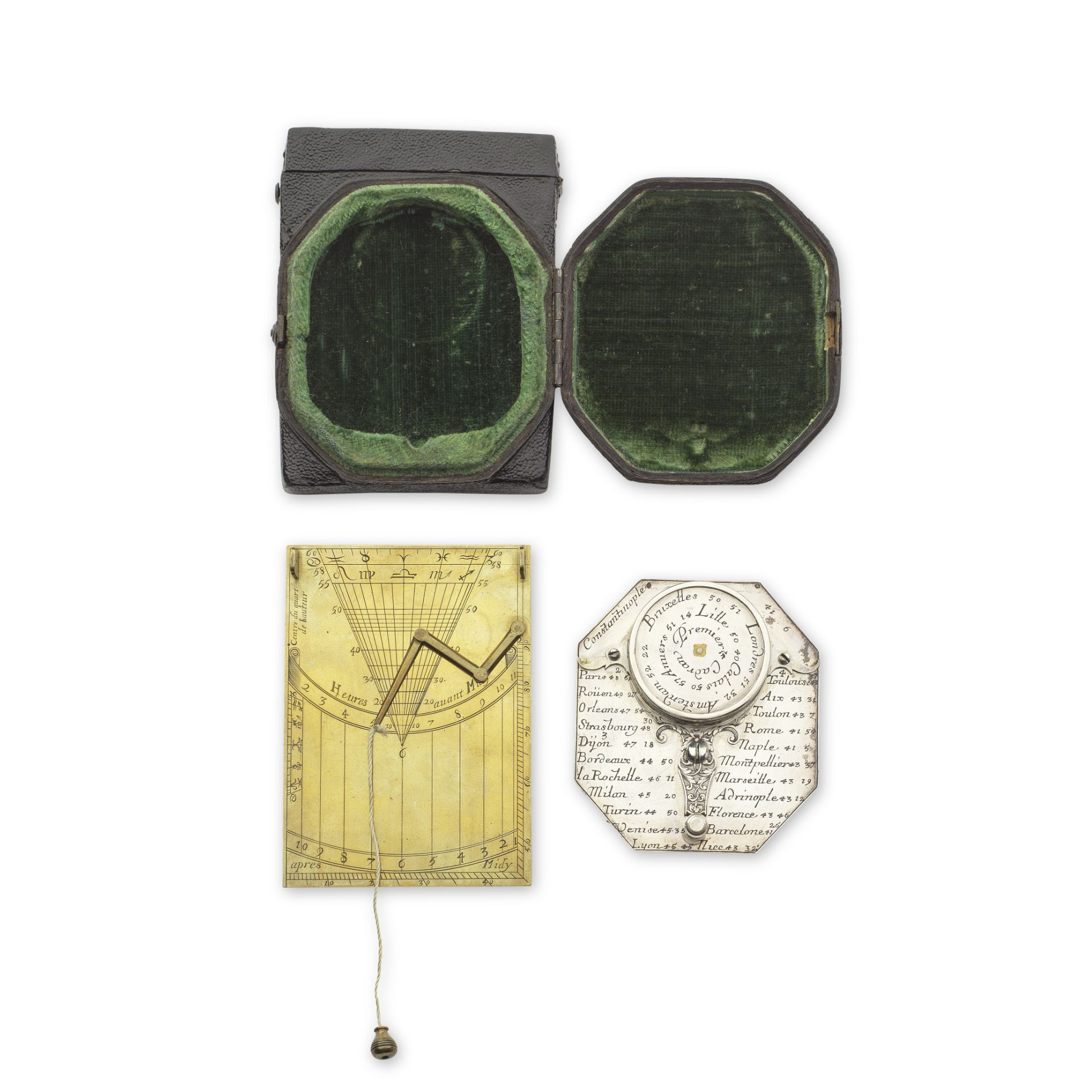 A silver Butterfield dial and gilt brass Blondeau Regiomontanus dial set, French, early 18th cen...