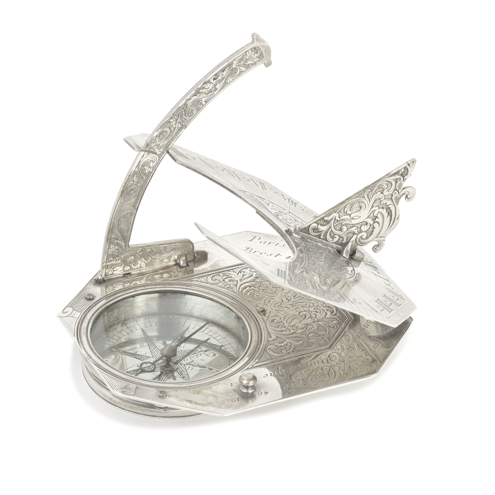 A Macquart octagonal silver inclining dial, French, early 18th century,