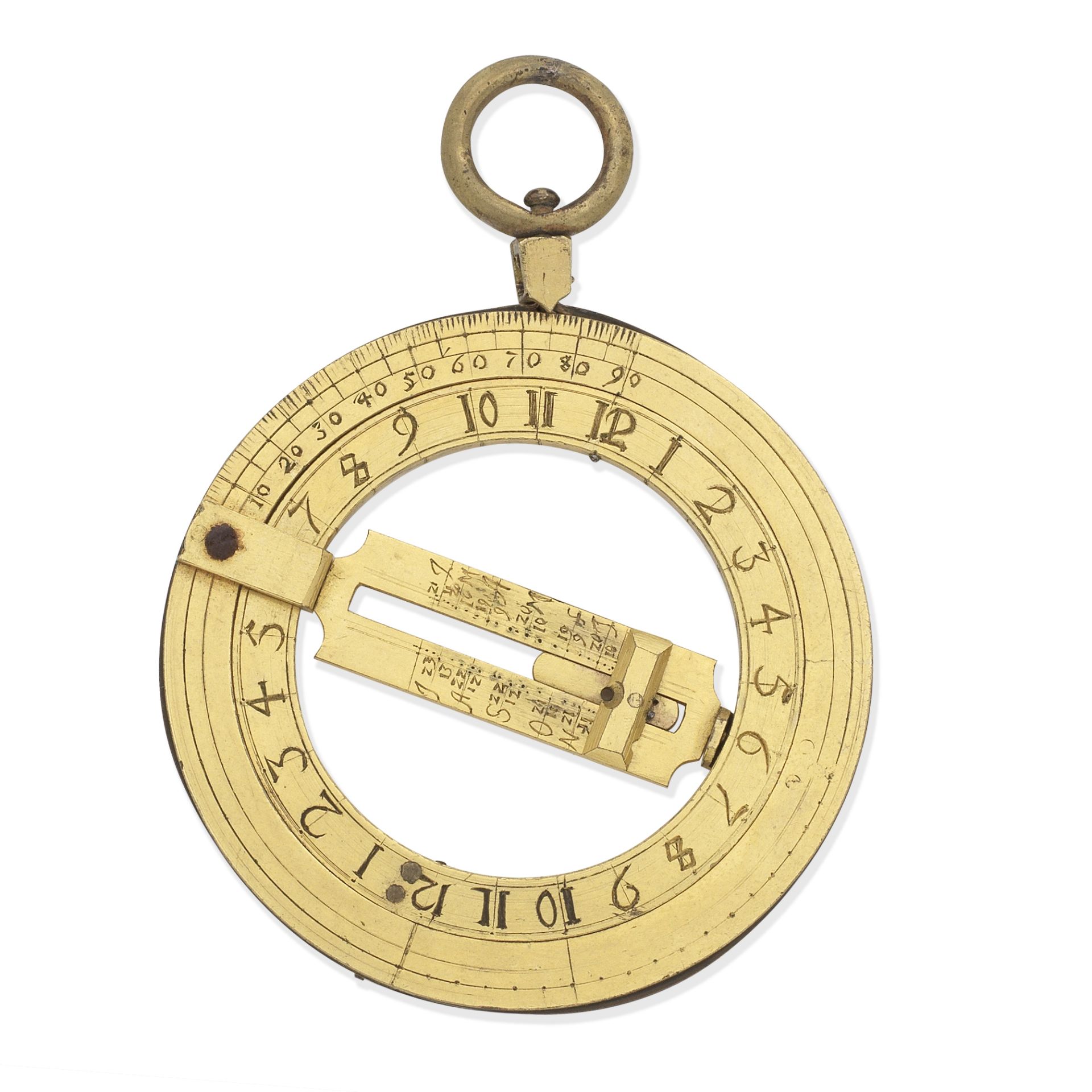 A small gilt brass universal equinoctial ring dial, Continental, circa 1700,