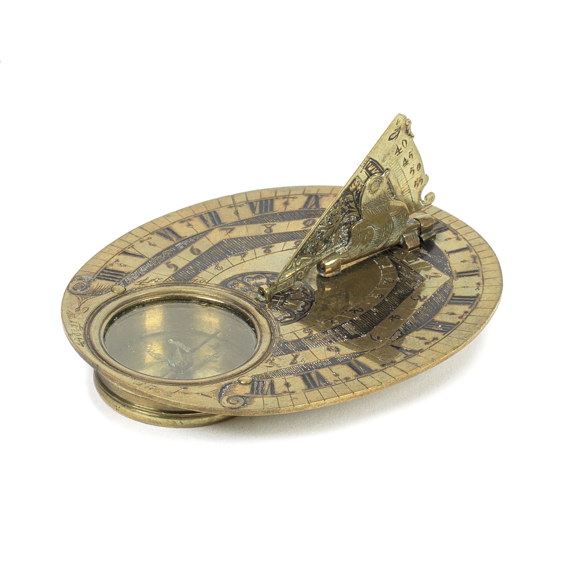 A Francois De Laistre brass Butterfield-type sundial, French, circa 1700,