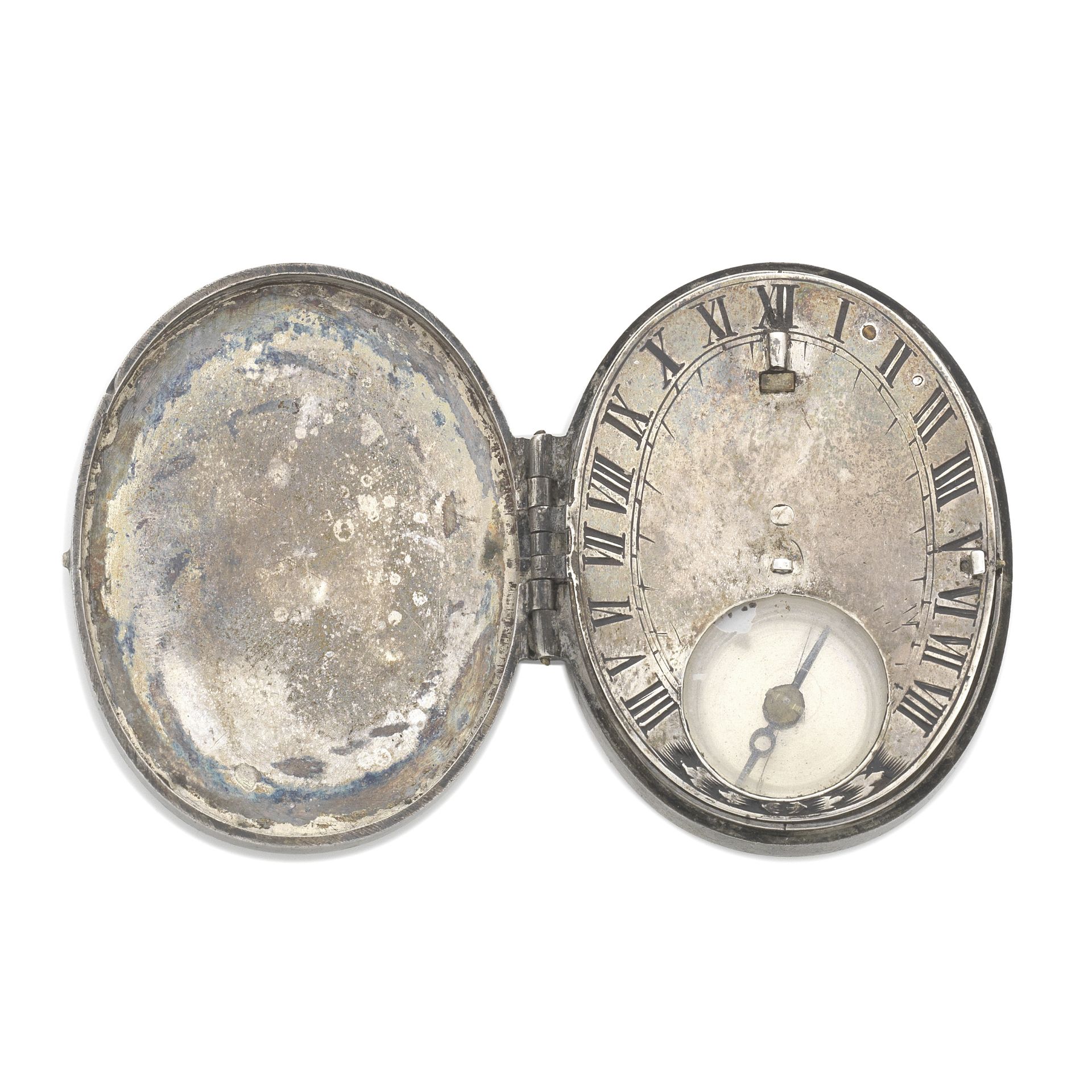 An miniature silver pocket sundial in pair case, probably English, late 17th century,