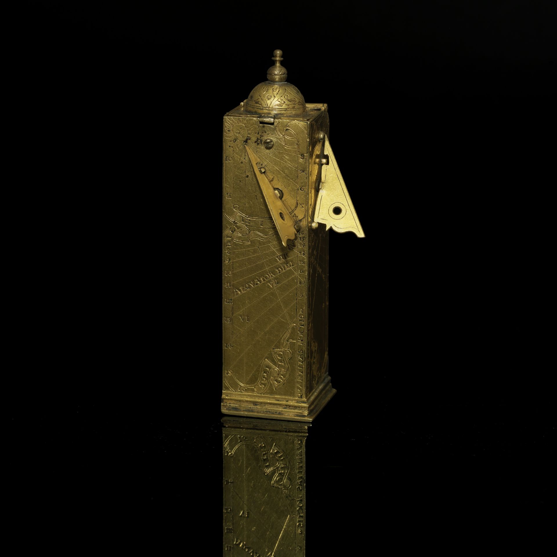 A Rare Gilt Brass Square-Sided Multiple Dial, probably German, late or mid 16th century,