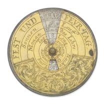A silver and gilt brass perpetual calendar, German, early 18th century,