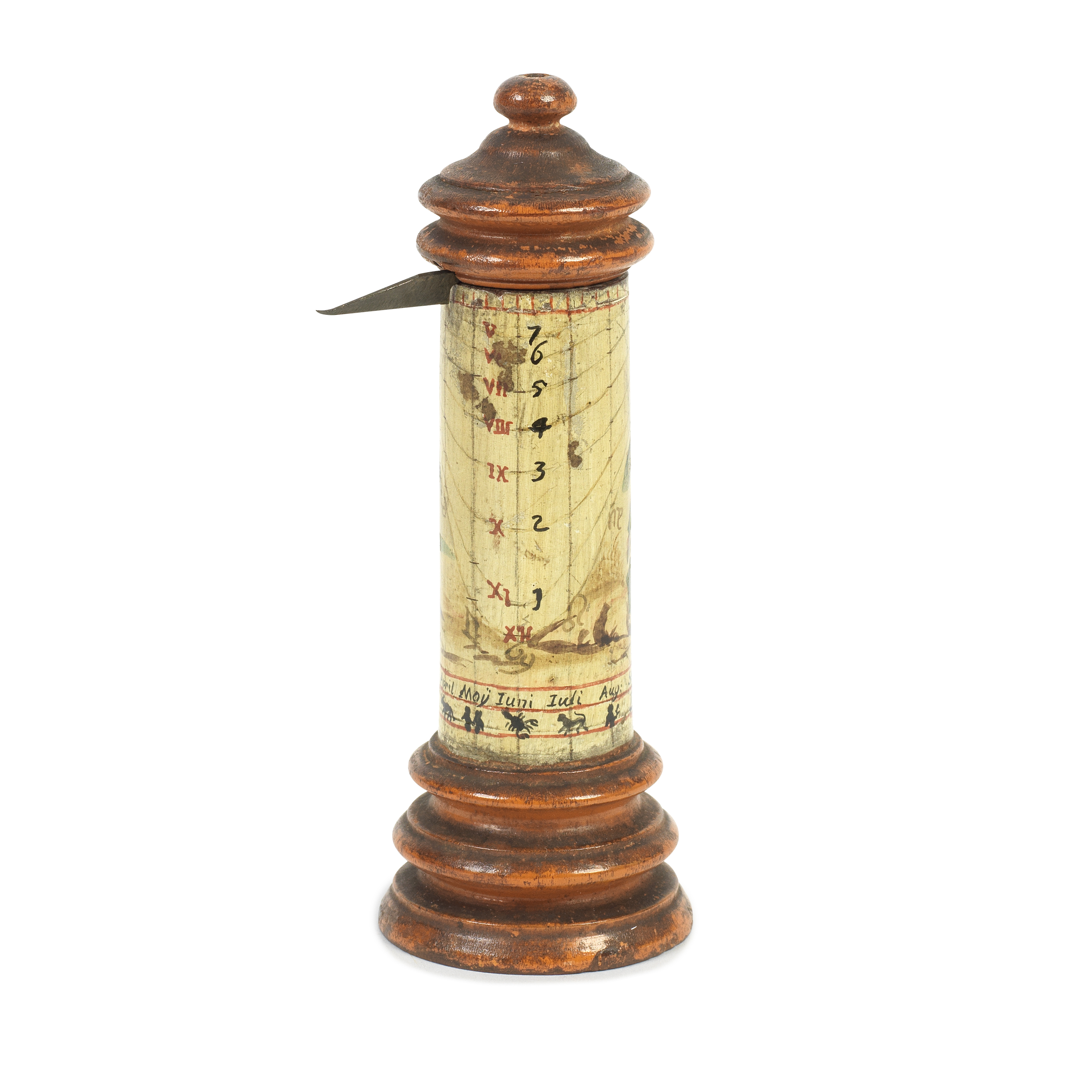 A Gottfried Reiff painted wood pillar dial, Nuremburg, mid-18th century,