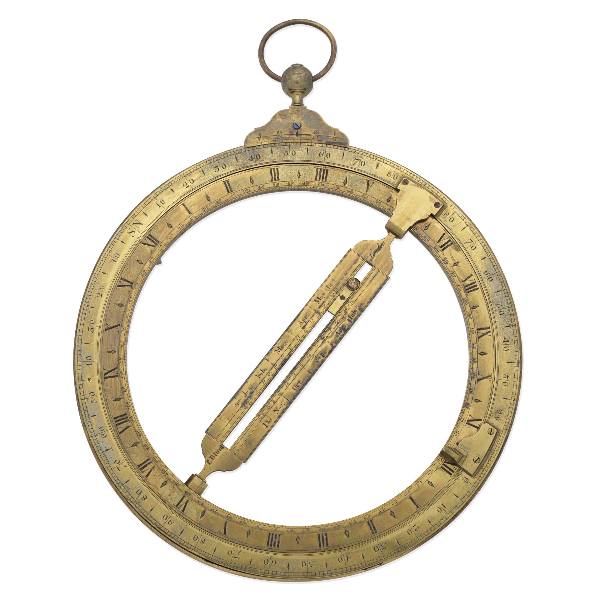 A large Thomas Blunt brass universal equinoctial ring dial, English, circa 1770,