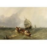 William Adolphus Knell (British, 1802-1875) Rowing out to the fleet in a choppy sea