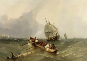 William Adolphus Knell (British, 1802-1875) Rowing out to the fleet in a choppy sea