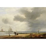 John Wilson Carmichael (British, 1800-1868) Dutch shipping off the coast with fishermen on the s...