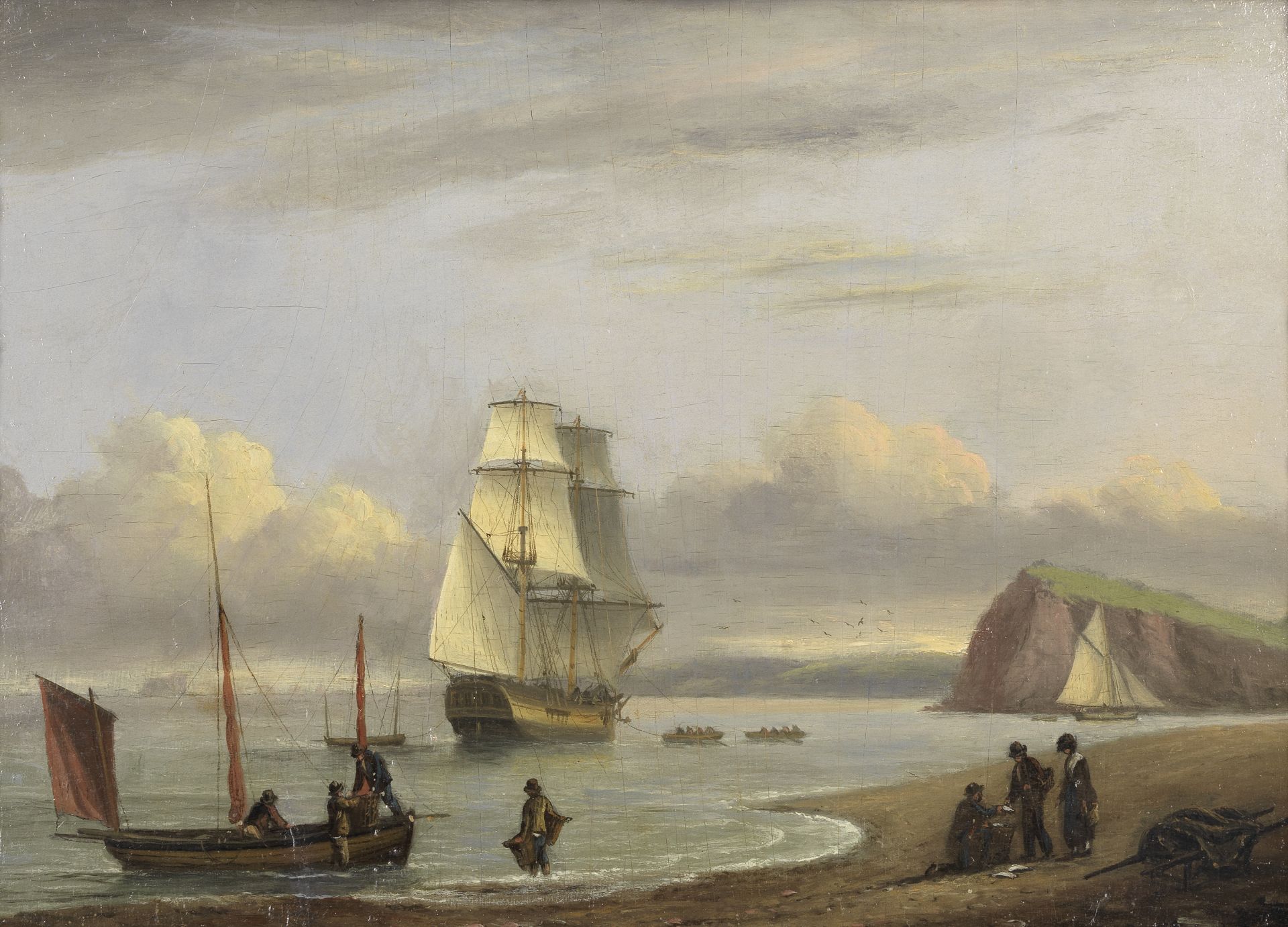 Circle of Thomas Luny (British, 1759-1837) Sorting the day's catch on Teignmouth beach