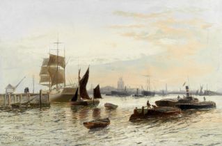 Edwin Henry Eugene Fletcher (British, 1857-1945) Thames barges at dawn