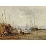 William Edward Webb (British, 1862-1903) Figures on a shore at low tide; On the harbour side, a ...