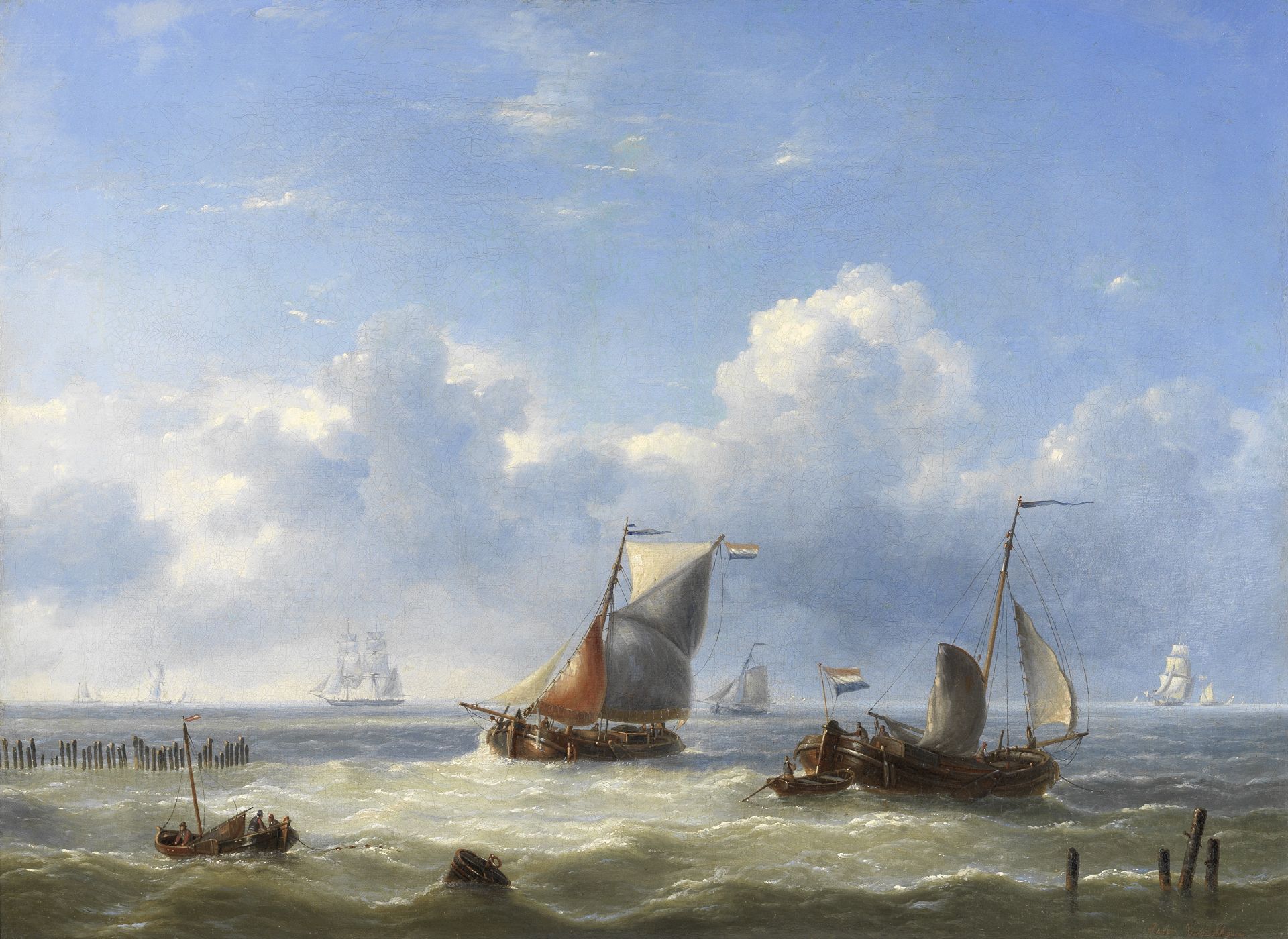 Louis Verboeckhoven (II) (Belgian, 1827-1884) Dutch shipping in a gentle breeze