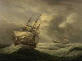 Thomas Luny (British, 1759-1837) Shipping in a rough sea off the Cape of Good Hope