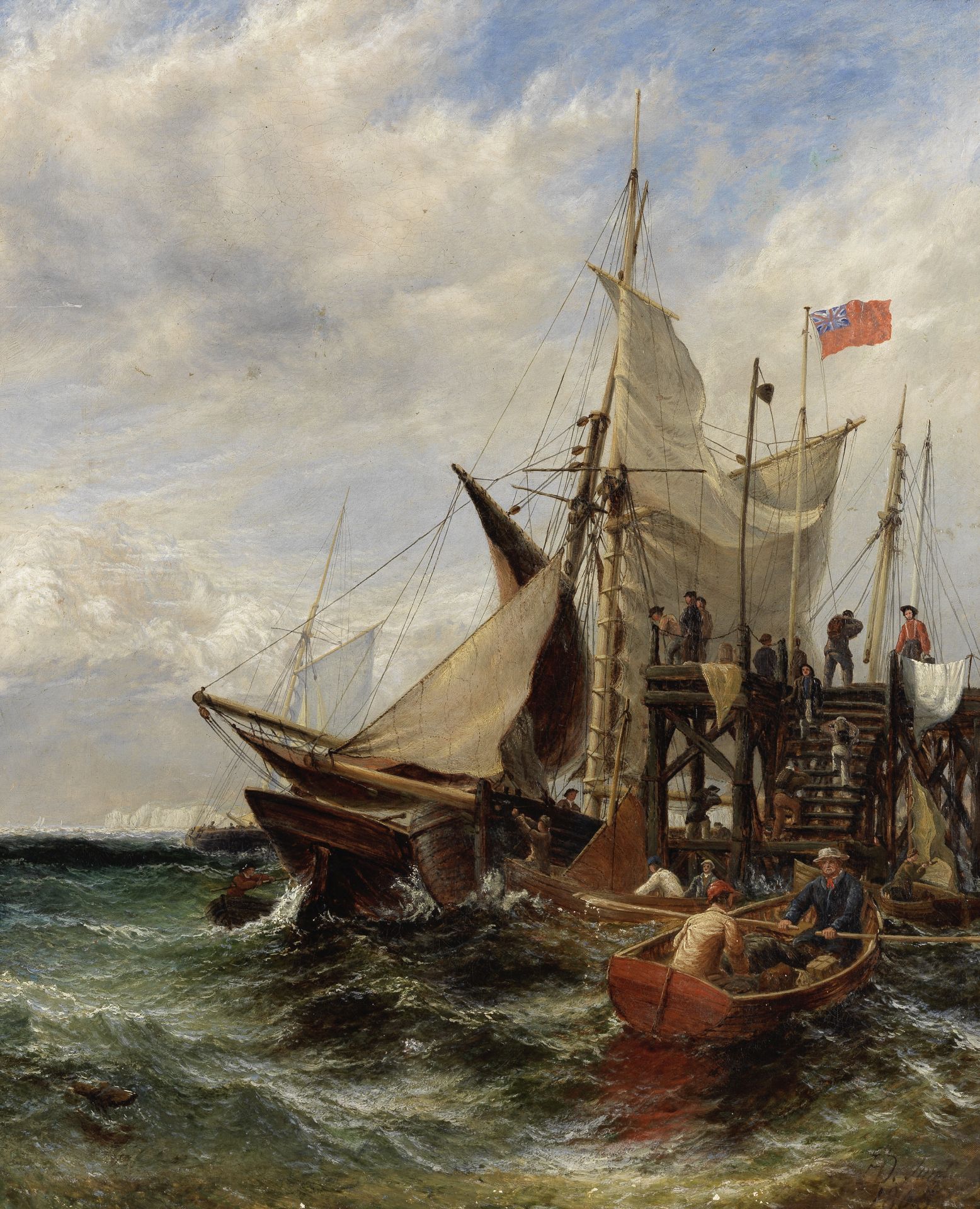 Henry Thomas Dawson (British, 1841-circa 1896) Coastal trading vessels caught on a breezy day jo...