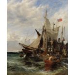 Henry Thomas Dawson (British, 1841-circa 1896) Coastal trading vessels caught on a breezy day jo...