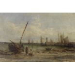 William Edward Webb (British, 1862-1903) Boats at low tide at Port St Mary, Isle of Man