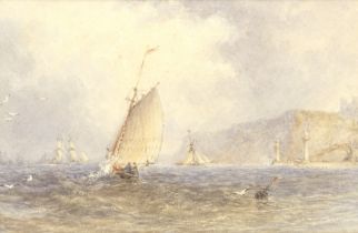 George Weatherill (British, 1810-1890) Sailing off Whitby; Beached vessel at low tide, Whitby, a...