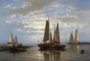 Abraham Hulk (Dutch, 1813-1897) Fishing boats at dawn; Boats in an estuary on a breezy day, a pair