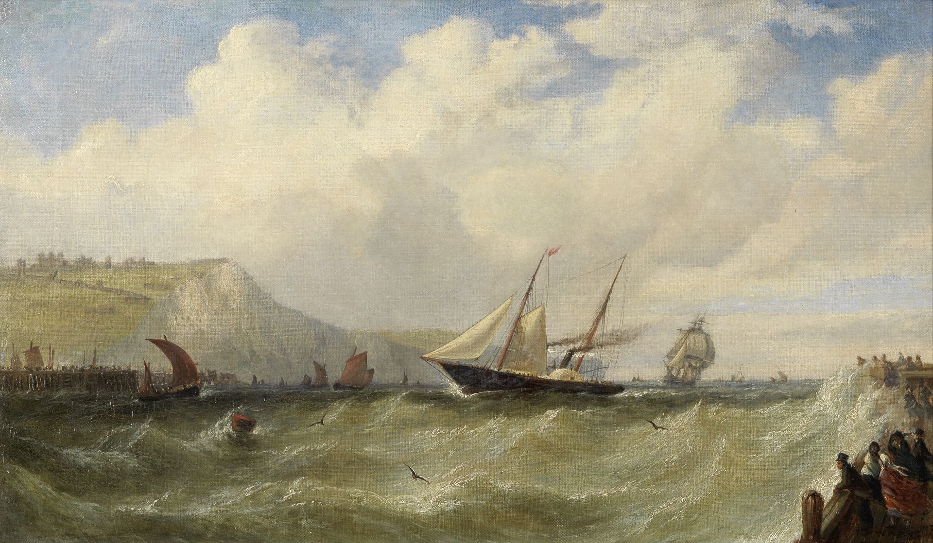 William Adolphus Knell (British, 1802-1875) A steam packet arriving at Dover